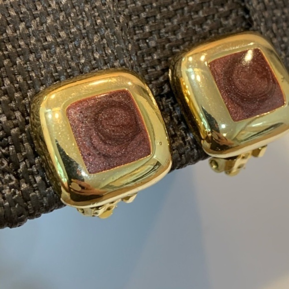 💐5/25 clip on elegant enamel maroon swirl gold - Picture 2 of 8